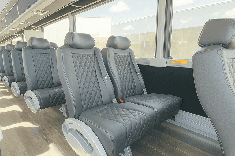 interior of Downey Coach Bus Service charter bus