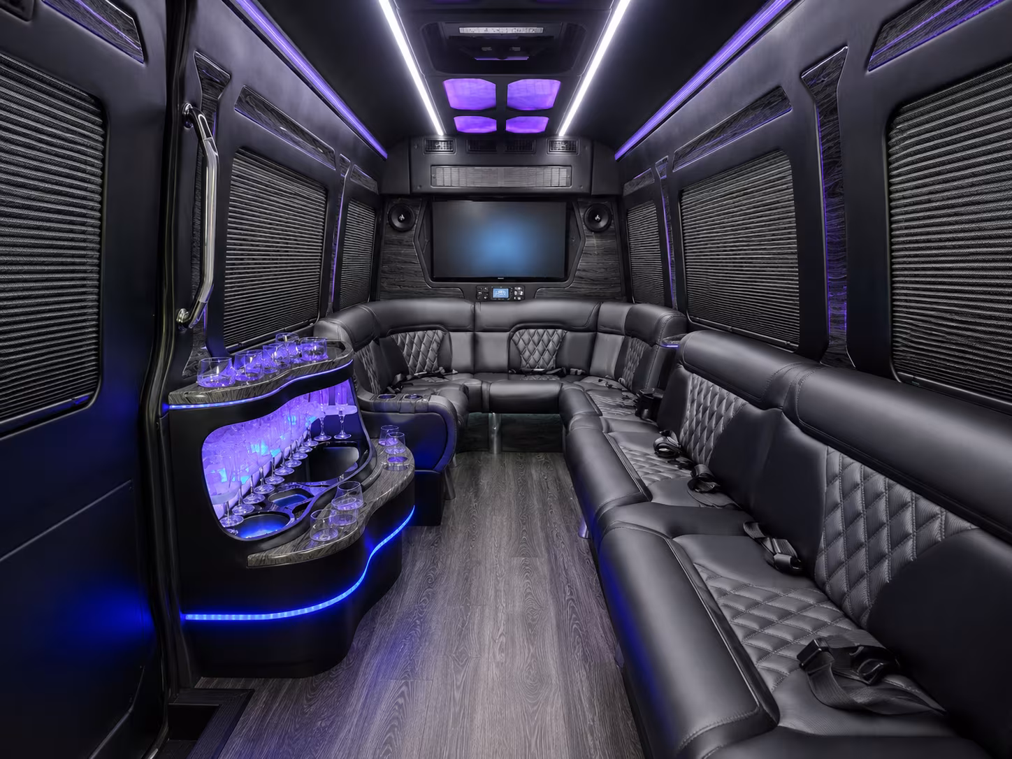 downey 40 passenger party bus inside